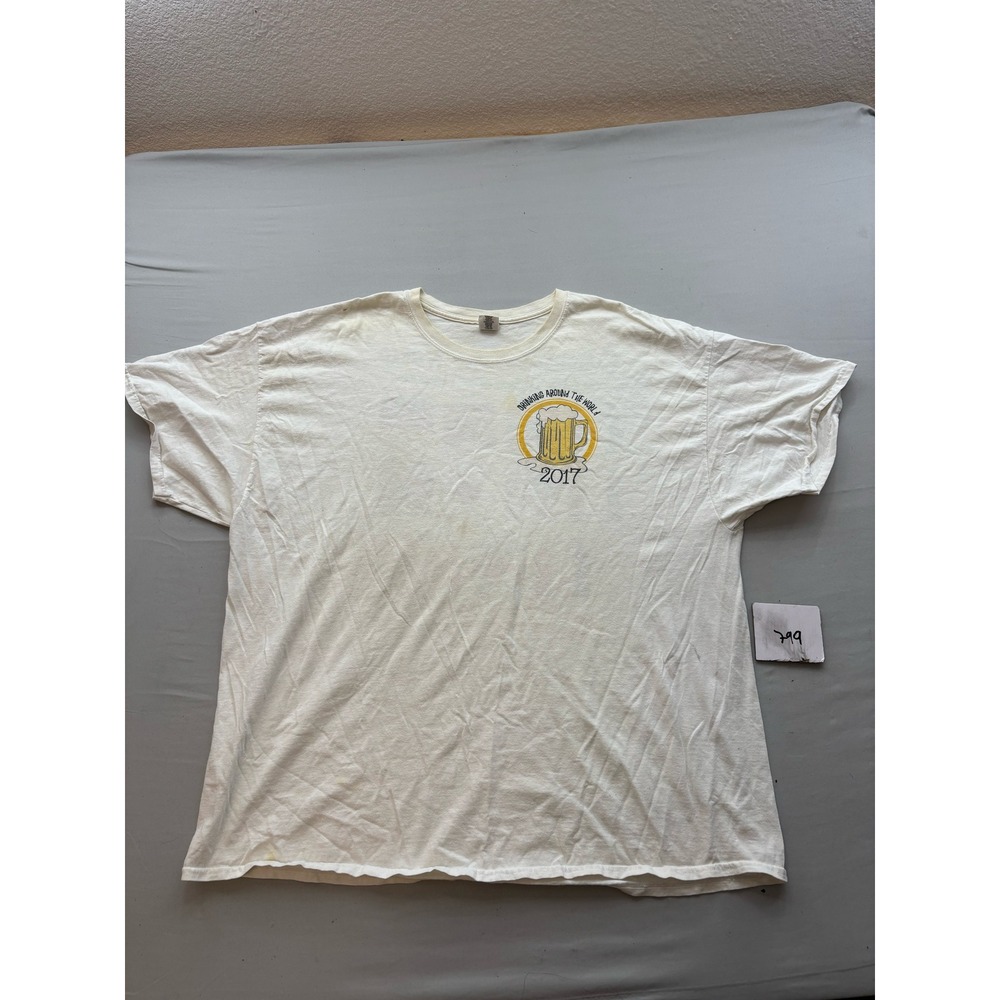 Gildan Drinking Around the World 2017 Beer Graphic T-Shirt Mens 3XL White Cotton